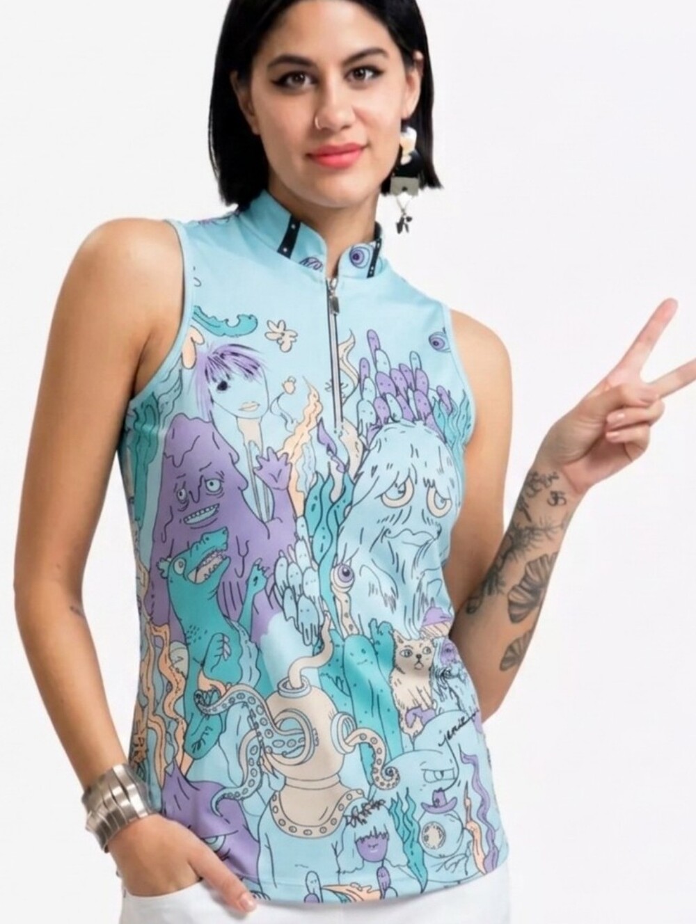 Jamie Sadock 🛍Buy2Get1 FREE🛍 Life Print Sleeveless Golf Shirt - Light Blue